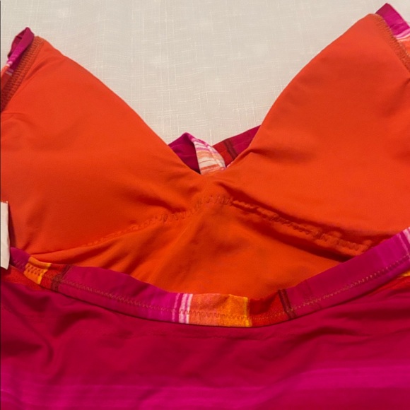 Trina Turk Solstice Pink Multi Halter Plunge Striped One Piece SZ 14 vacay NWT - Picture 12 of 14